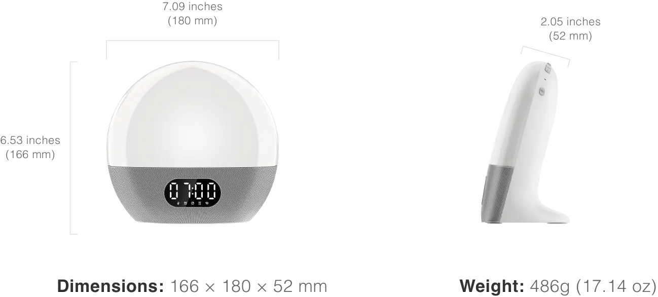 Diemensions for WiiM Wake-up Light